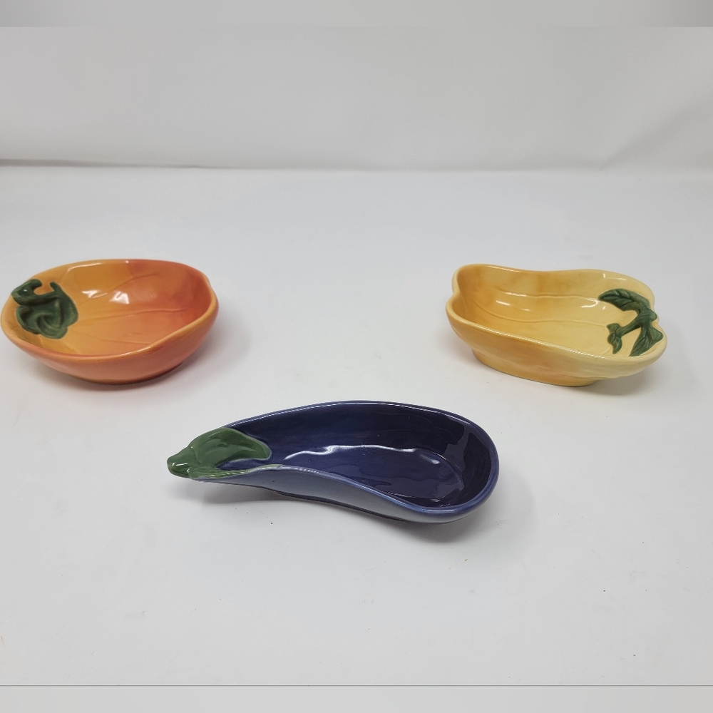 Williams Sonoma Dipping Bowl Set Of 3 Jardin Potager Eggplant Pumpkin a Pepper
